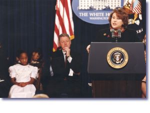 Amy Slemmer from Mother's Voices Against AIDS speaking at White House World AIDS Day Commemoration (12/1/98)