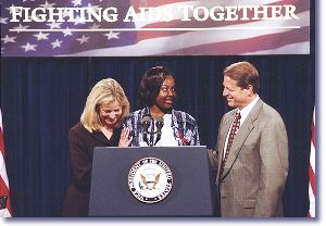 The Vice President and Sandra Thurman with Olivia Nantango