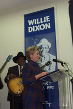 The First Lady gives remarks (with Lonnie Brooks in the background).