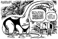 This cartoon with the bureaucracy depicted as a dinosaur was crafted after Vice President Gore presented the National Performance Review.
