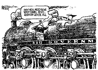 This cartoon of a train includes caricatures of both the President and the Vice President. 