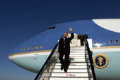 President Clinton waves to the crowd upon arrival in Lisbon.