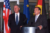 German Chancellor Gerhard Schroeder addresses the press after his meeting with President Clinton.