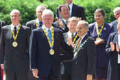 The Charlemagne Prize is presented to President Clinton for his contributions to peace and integration in Europe.
