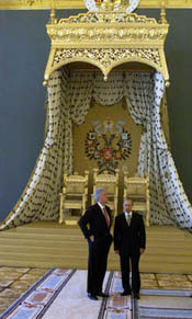 Russian President Vladimir Putin shows President Clinton some of the interior of the Grand Kremlin Palace.