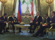President Clinton and President Putin have a bilateral meeting in St. Catherine's Hall, The Kremlin.