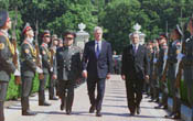 The President reviews the Guard of Honor at the Presidential Palace in Kiev.