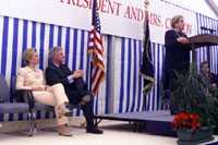 Secretary of State Madeleine Albright addresses the U.S. Mission to the United Nations in Geneva.