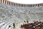 Mrs. Clinton visits Aspendos, known for its well-preserved theater, which seats 15,000 and is still in use today.