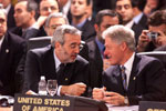 Marc Forne Molne, President of the Principality of Andorra, confers with President Clinton during the signing of the OSCE charter.