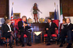 After arriving in Florence, Italy, President Clinton and Secretary of State Madeleine Albright hold a bilateral meeting with Italian Prime Minister Massimo D'Alema at the Villa la Pietra.