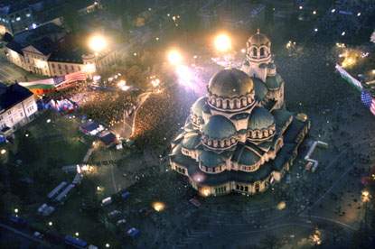 An aerial view of Alexander Nevski Cathedral during the President's speech.