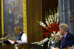 President Clinton and Vice President Kant  watch as Prime Minister Vajpayee addresses members of the two houses of Parliament. Parliament Building, New Delhi.