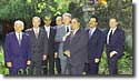 Photo: 
President Clinton with Central American leaders
                    in outdoor chapel of Casa Santo Domingo,
                    Antigua, Guatemala.