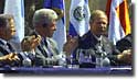  President Clinton 
applauds remarks by President Arzu of Guatemala, during opening remarks  
of the Central America Summit Meeting, Antigua, Guatemala.   