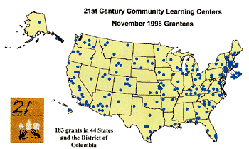 Map showing location of centers earnings grant awards